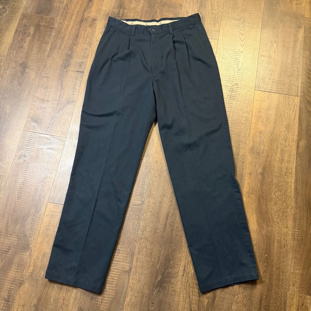 Vintage 1994 Dockers Mens 36x34 Navy Blue Pleated Pants Fits 34x33